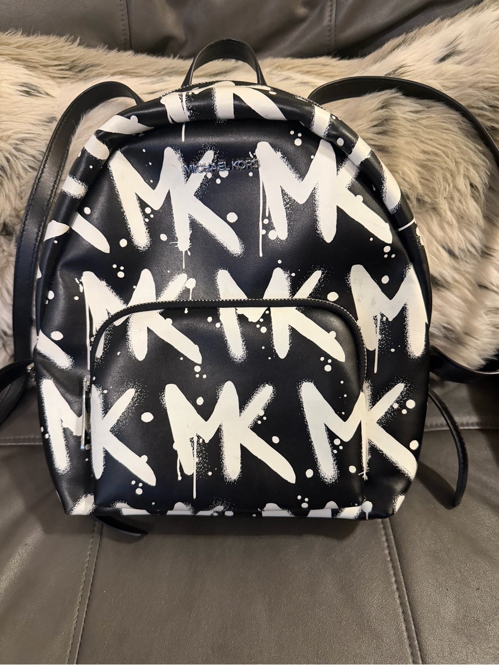 Michael Kors Graffiti Erin Black & White Logo Medium Backpack - NWT